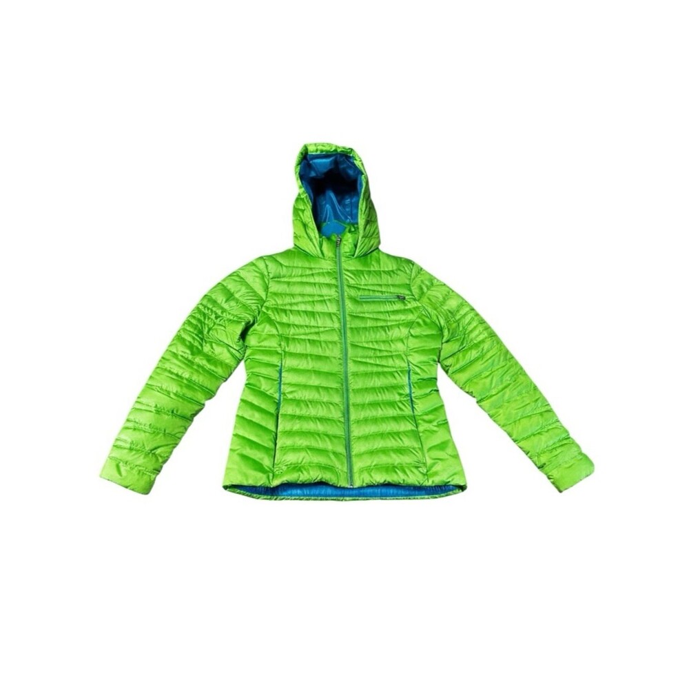 Spyder Timeless Hoody Down Jacket Womens M Green Blue Lightweight Puffer Ski